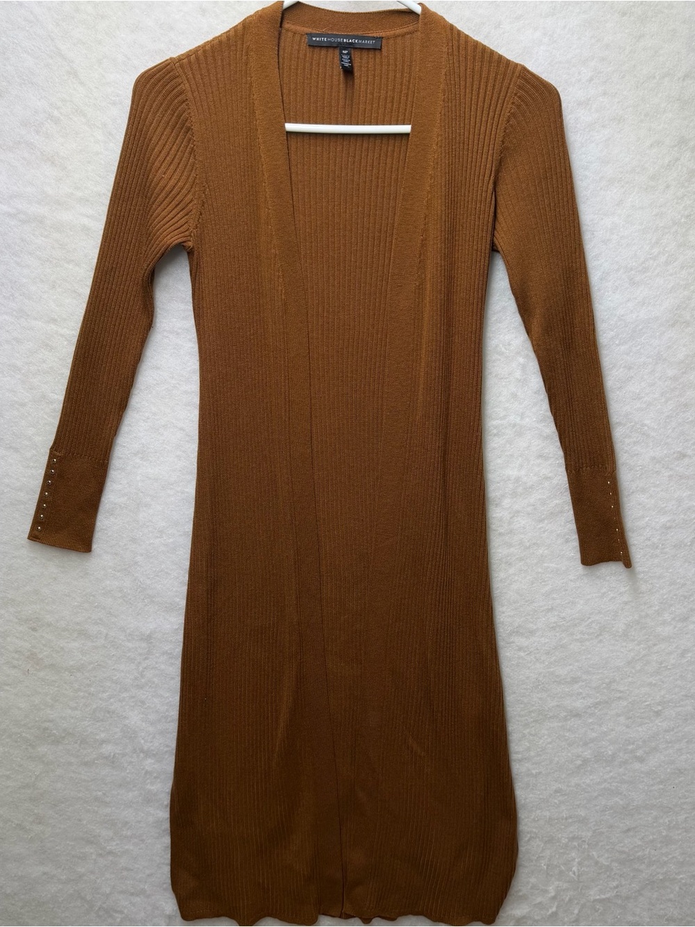 White House Black Market Wool Blend Long Duster Cardigan Tan Brown SP Petite